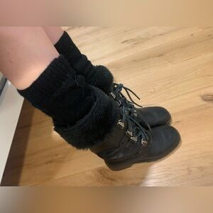Vintage Sorel Black Faux-Fur Lace-Up Boots